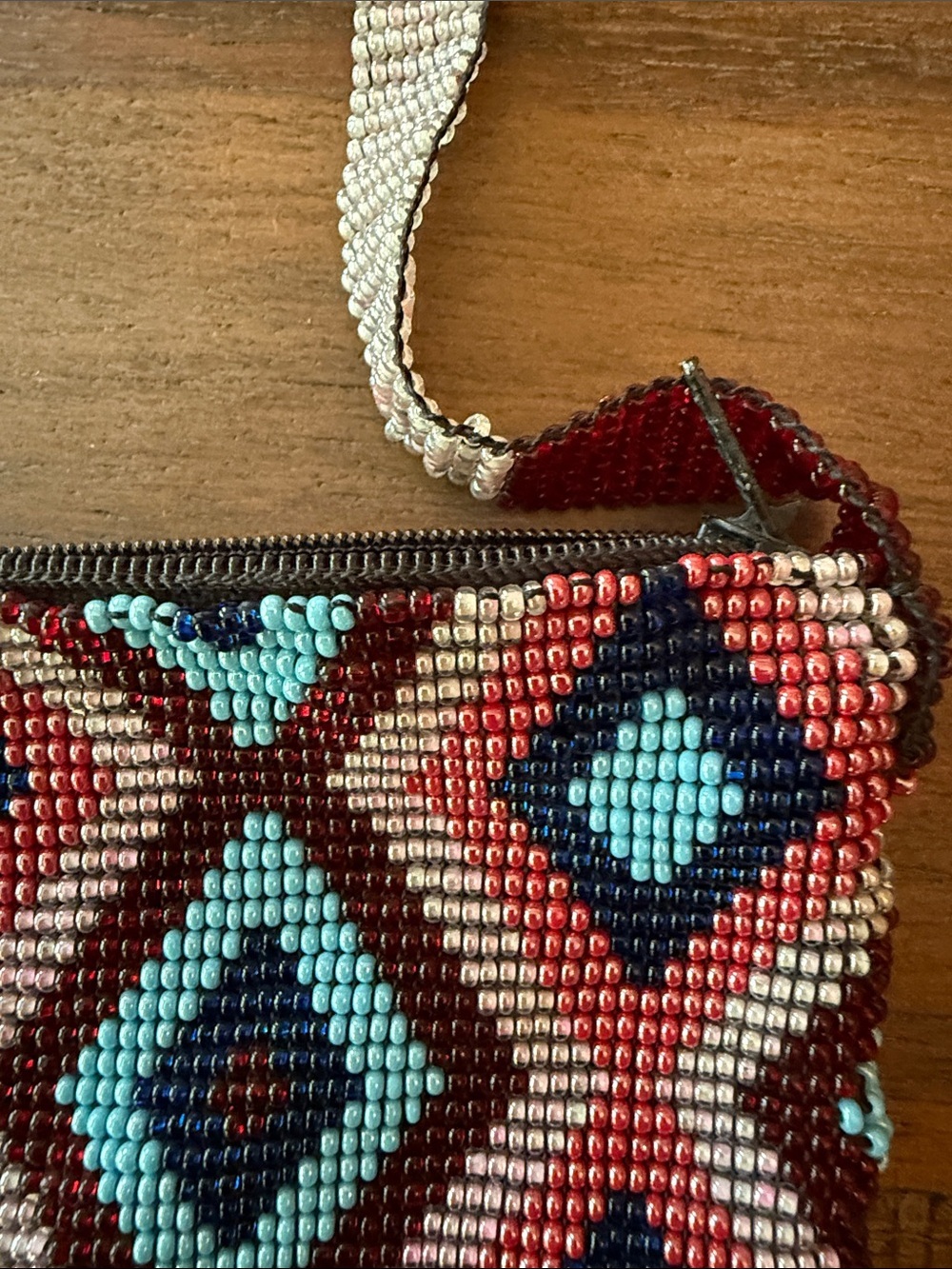 NWOT-Handcrafted Beaded Crossbody Bag - Pink & Turquoise Diamond Pattern - Picture 5 of 9